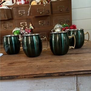 Elegant Green Moscow Mule Mugs Set with Gold Handles